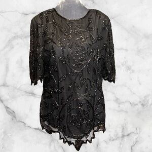 Vintage Old school glam heavily beaded silk special occasion blouse